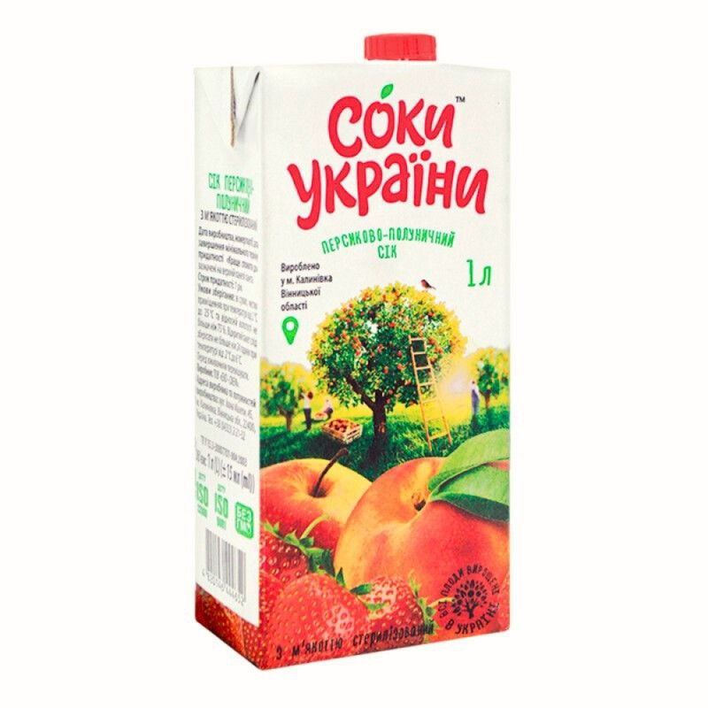 Сік персиково-полуничний з м'якоттю ТМ Соки України 1л